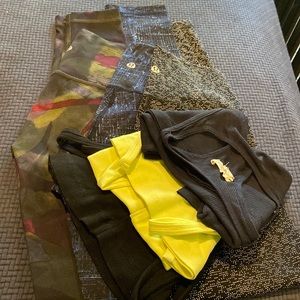 3 pairs Size 2 luluLemon tights, Vince, JCrew and other coordinating tanks.